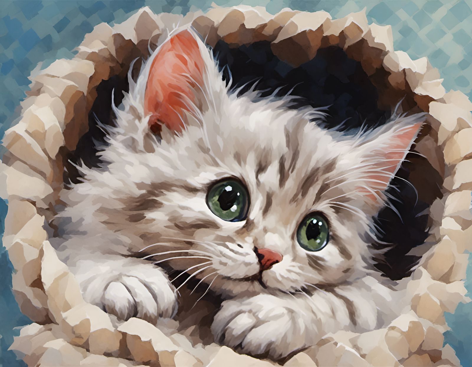 Vintage Rainbow Kitten Portrait