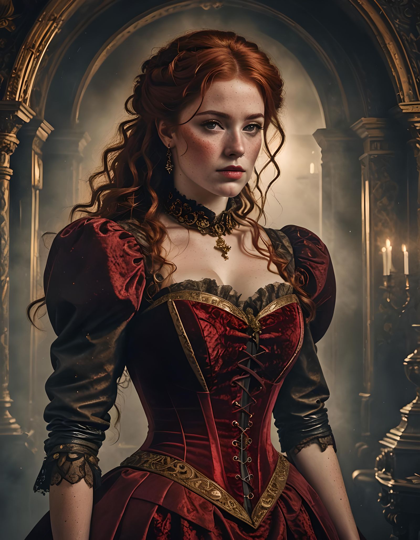 Victorian Woman in Red Dress: Digital Matte Painting