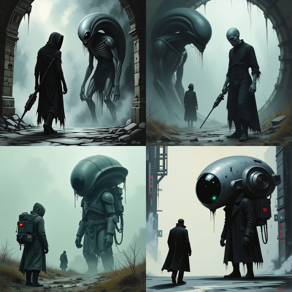 Sinister Gray Alien Stalks Human Prey