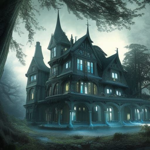 Gothic Mansion Spirals into the Dark Forest
