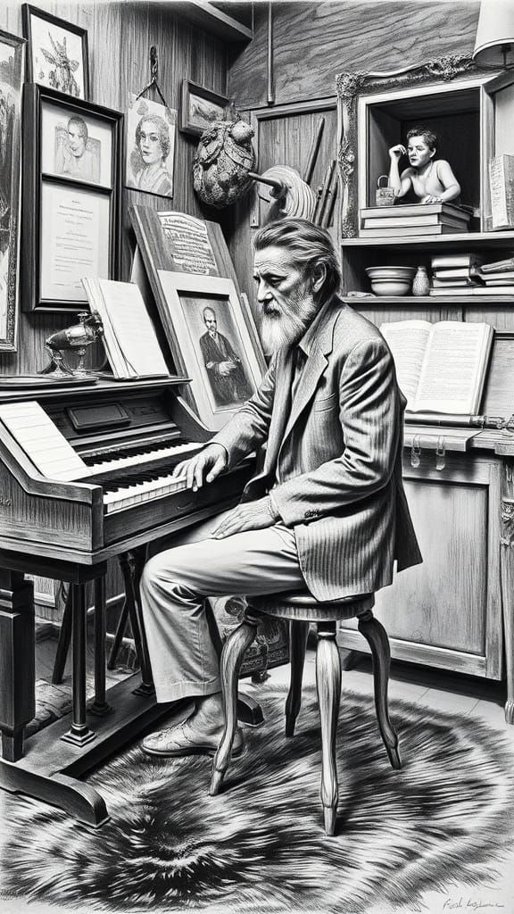 Paul Gauguin playing the harmonium (pump organ) in Alfons Mu...