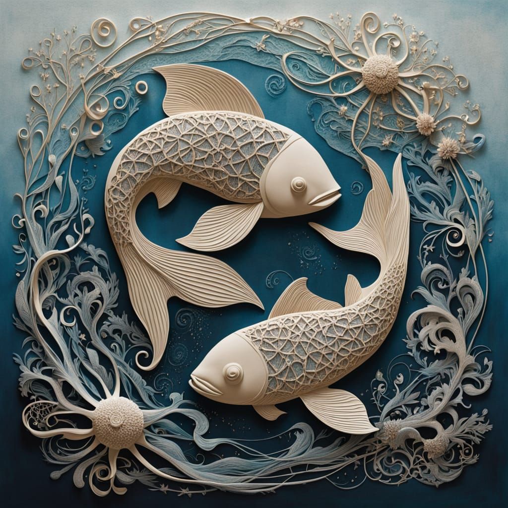 Pisces Zodiac Sign in Swirling Water, Ethereal Creatures in ...