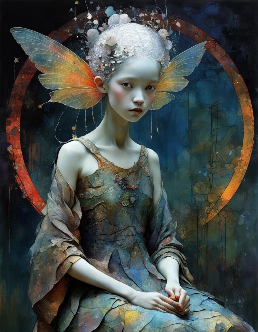 Whimsical Fairy in a Vibrant Sunset Scene