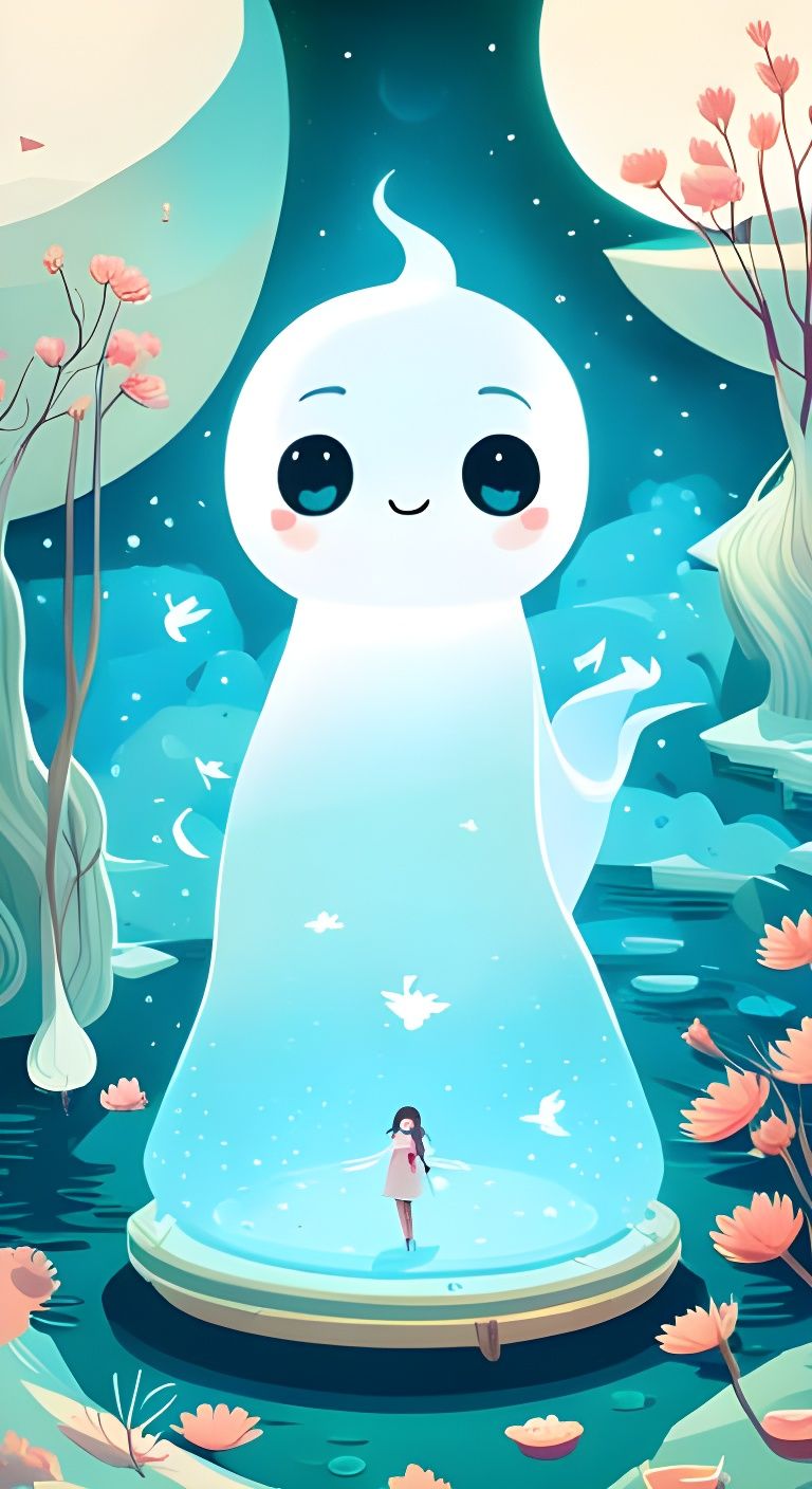 Adorable White Ghost in Watercolor Storybook Style