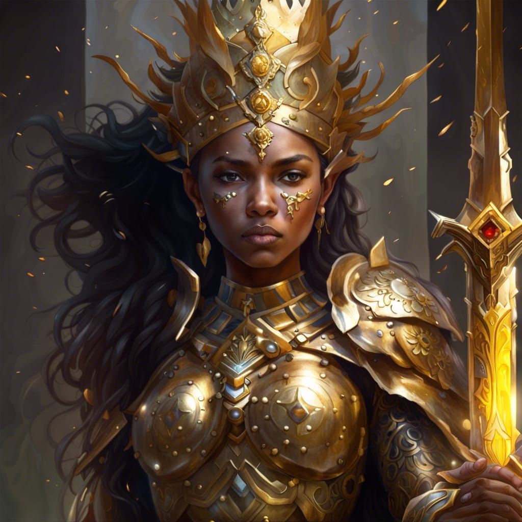 Goddess Warrior in Gold Armor, Digital Art