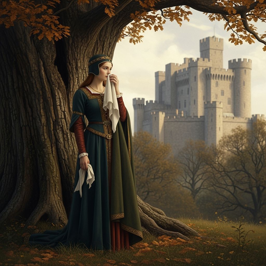 Medieval Noblewoman by Castle in Pre-Raphaelite Style