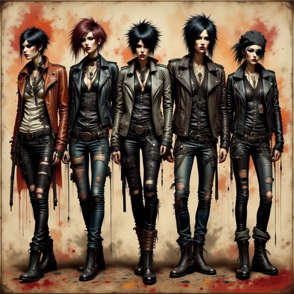 Punk Rockers in a Fusion of Art Nouveau and Grunge Styles