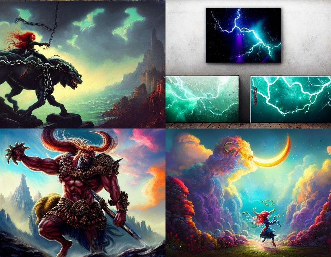 Surreal Fantasy Art: Woman Commands Minotaurs as Stormy Skie...