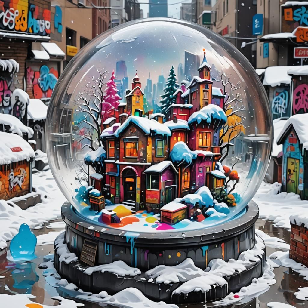 Snow Globe World in Graffiti Splash Art Style