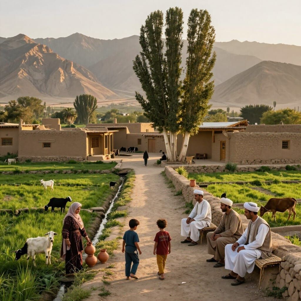 Peaceful Pashtun Village at Golden Hour