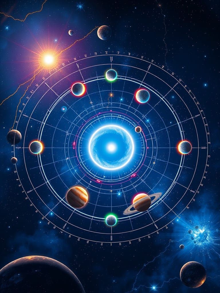 Celestial Clockwork in a Sapphire-Blue Nebula