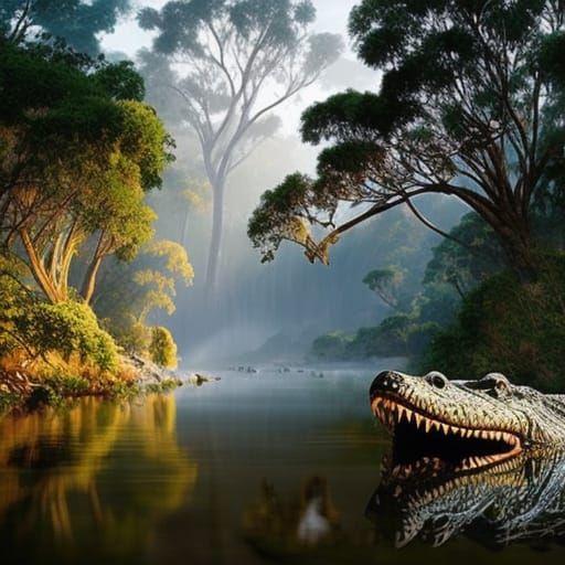 Crocodile in Australian Bush, Fantasy Art
