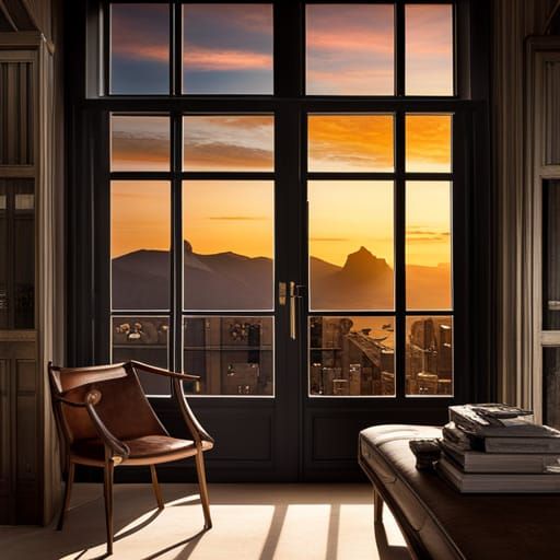 Golden Hour Room View in Art Nouveau Style