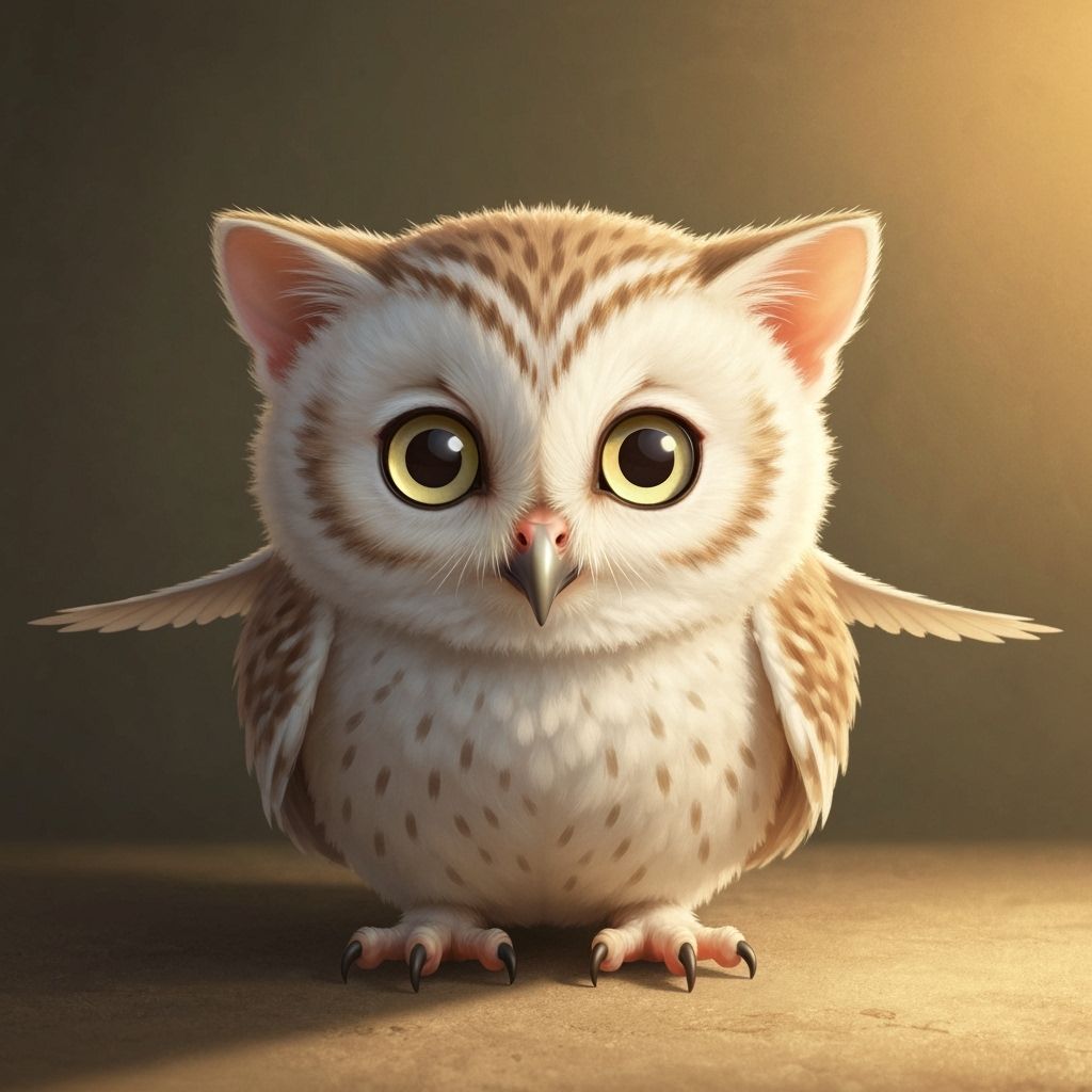 Cute Owl Kitten in Whimsical Illustrative Style