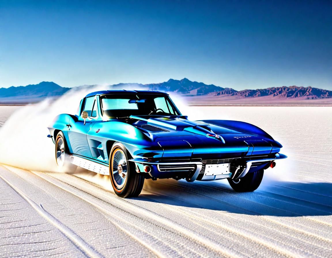 1963 Corvette Stingray Speeding Across Salt Flats