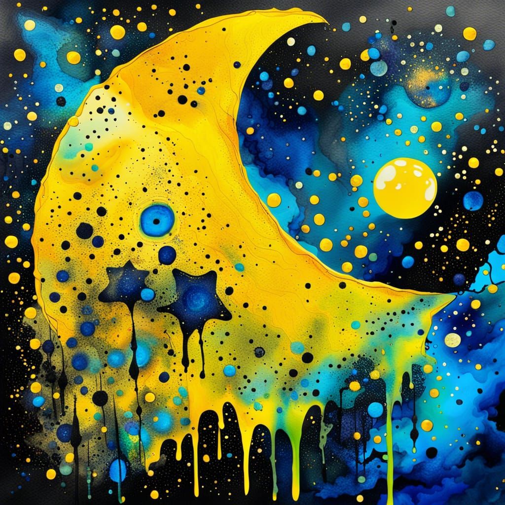 Ethereal Glitter Moon in Liquid Watercolor Art