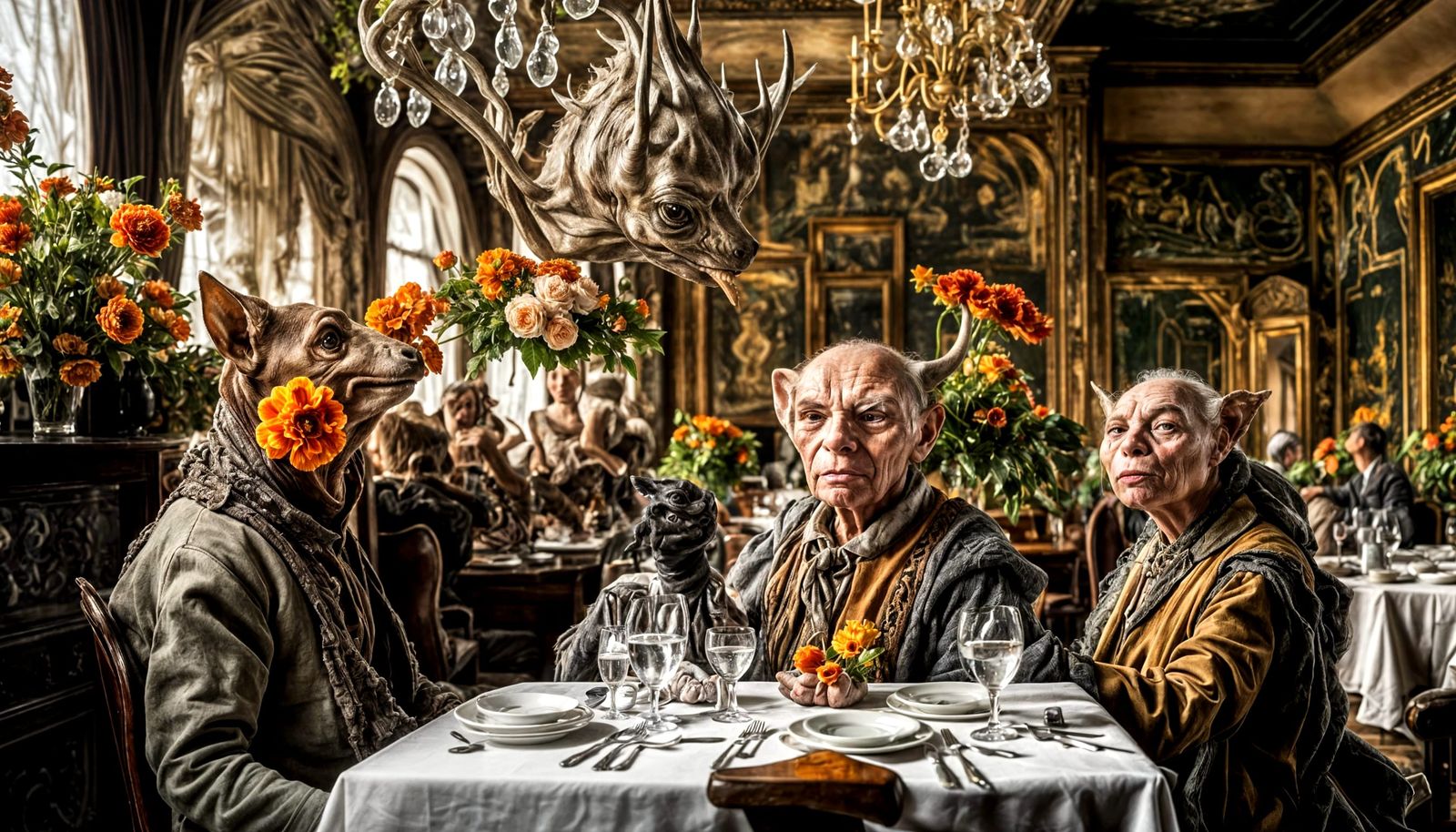 Exotic Aliens Celebrate in Surreal Restaurant: 8K