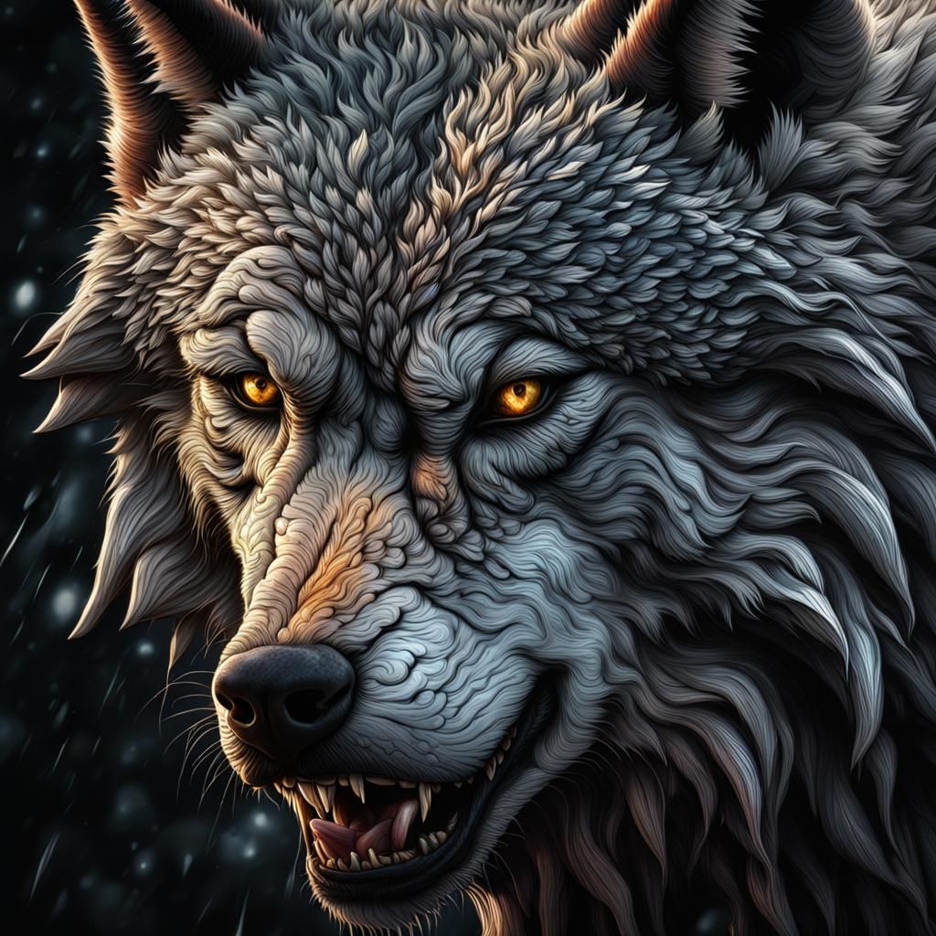 Hyperrealistic Wolf Portrait in Detailed Splash Art
