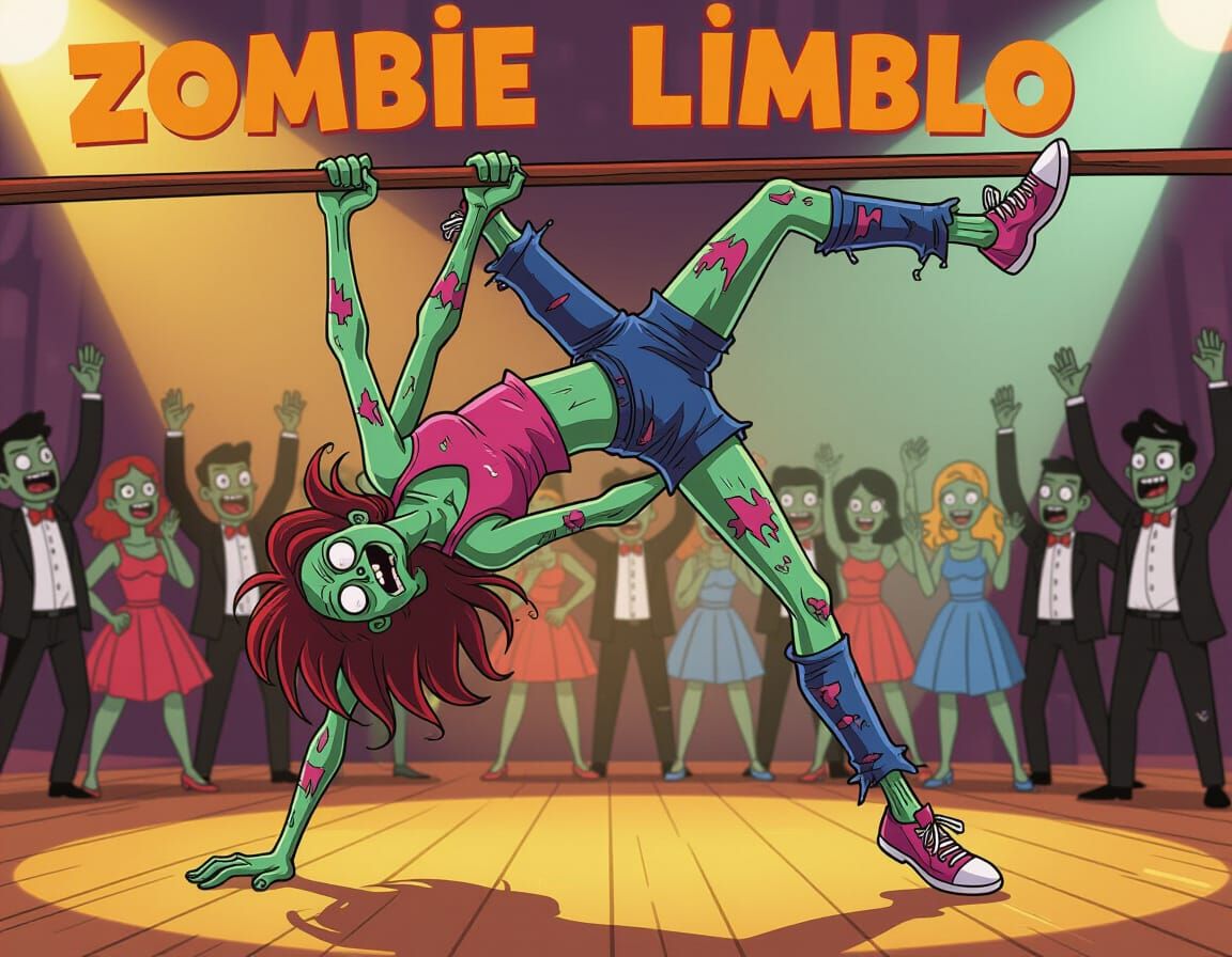 Zombie Limbo Contest at Prom in Dynamic Illustration Style
