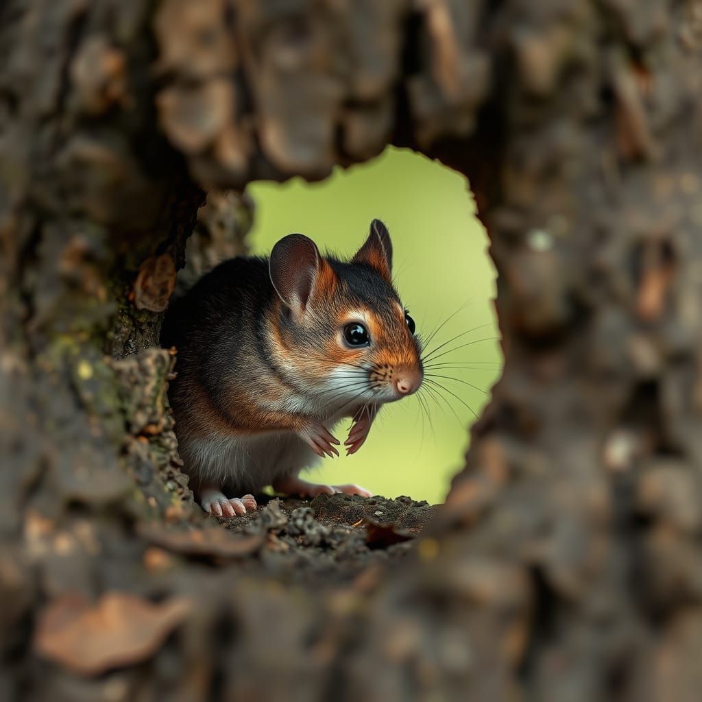 Shy Field Mouse at Tree Door