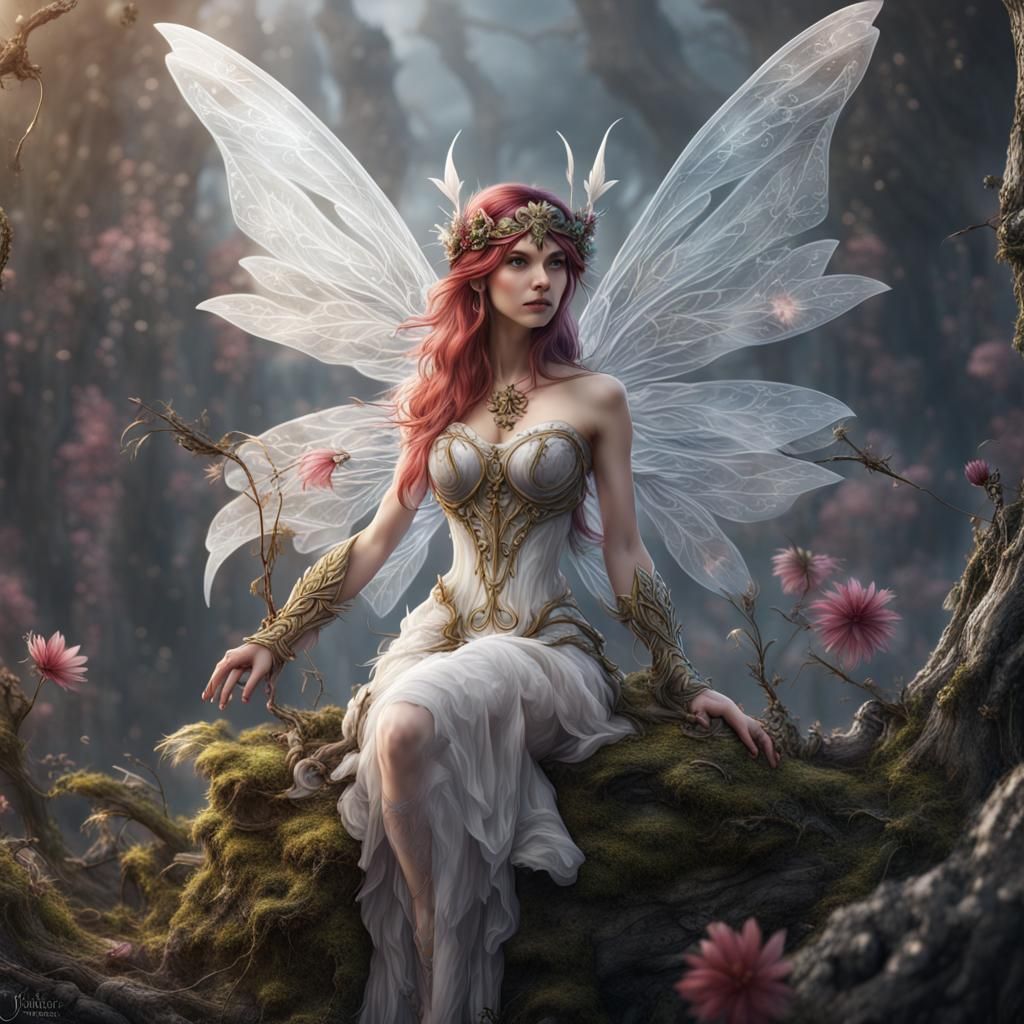 Detailed Fantasy Fairy on White Background