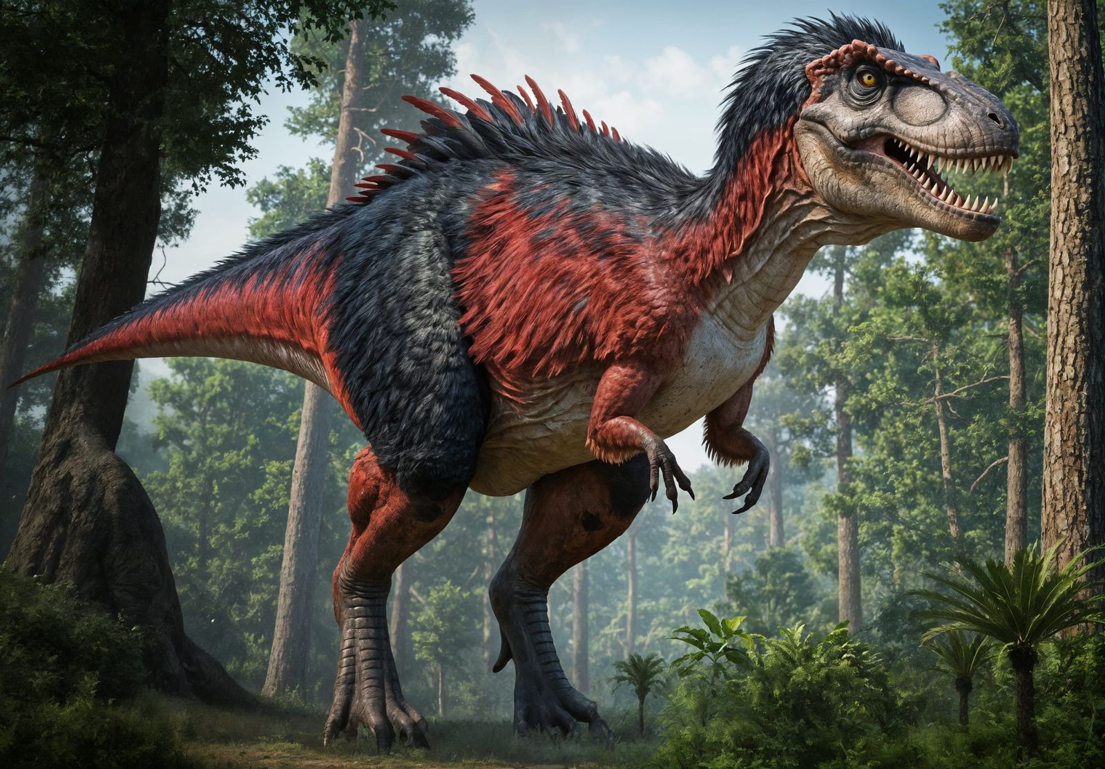 Feathered T-Rex in Cretaceous Forest: Paleoart