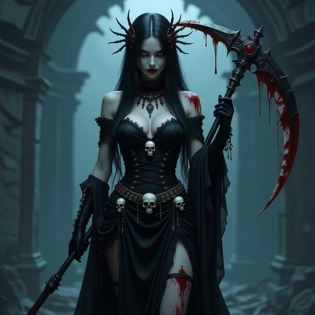 Underground Goddess with Bone Necklace and Scythe