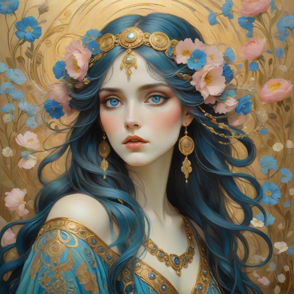 Elegant Art Nouveau Portrait in Soft Golden Light