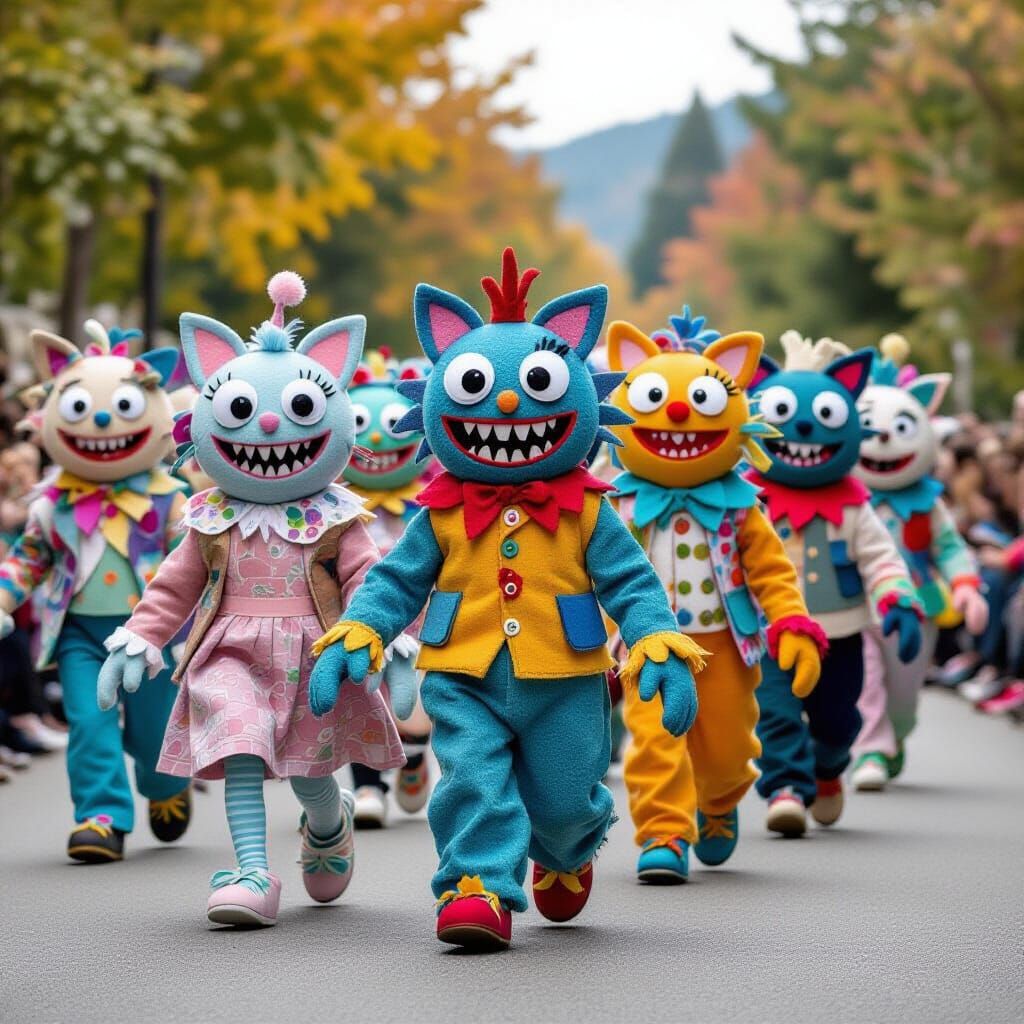 Felt Monster Parade in Whimsical Storybook Style