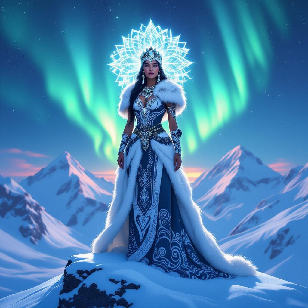 Inuit Queen with Aurora Crown, Art Nouveau Style