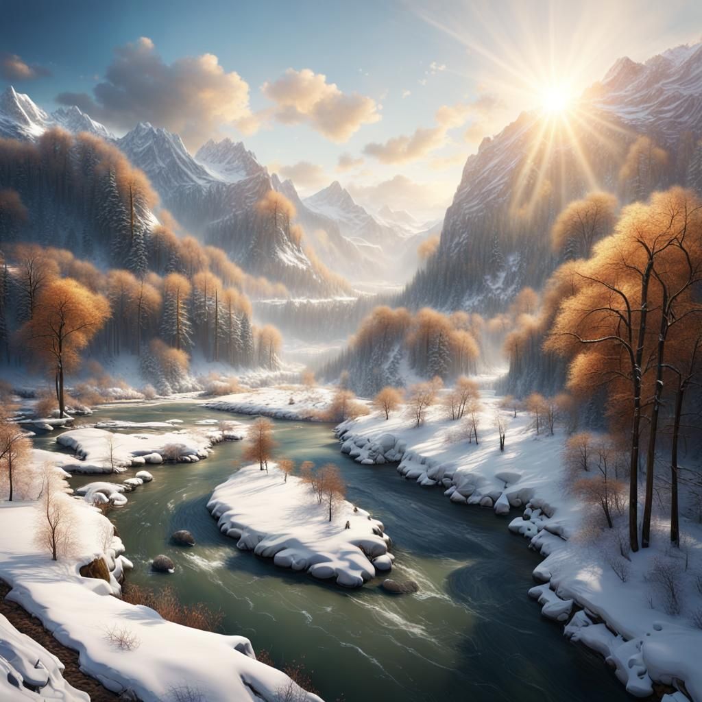 Winter Sun Illuminates Forest Landscape