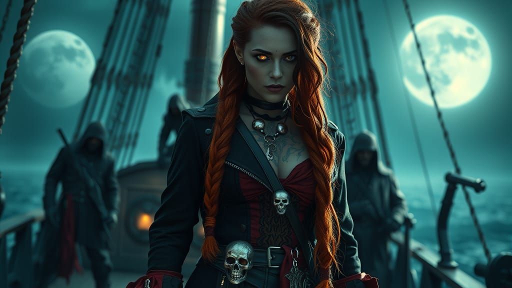 Gothic Pirate Queen on Ghost Ship, Cinematic Still