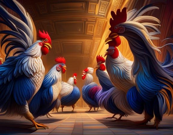 Roosters doing the Chicken Dance