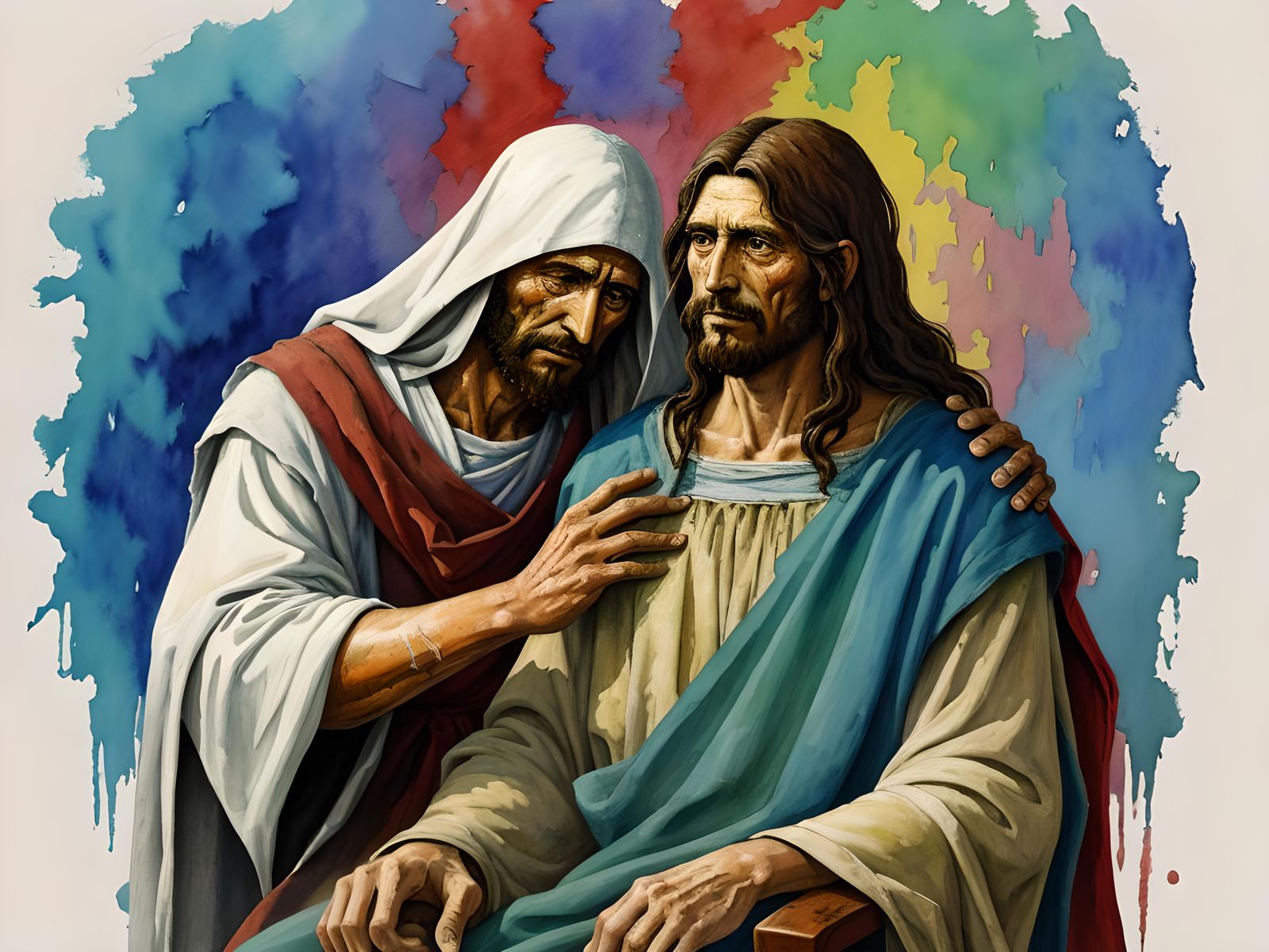 Jesus Christ Healing Leper in Gouache Watercolor