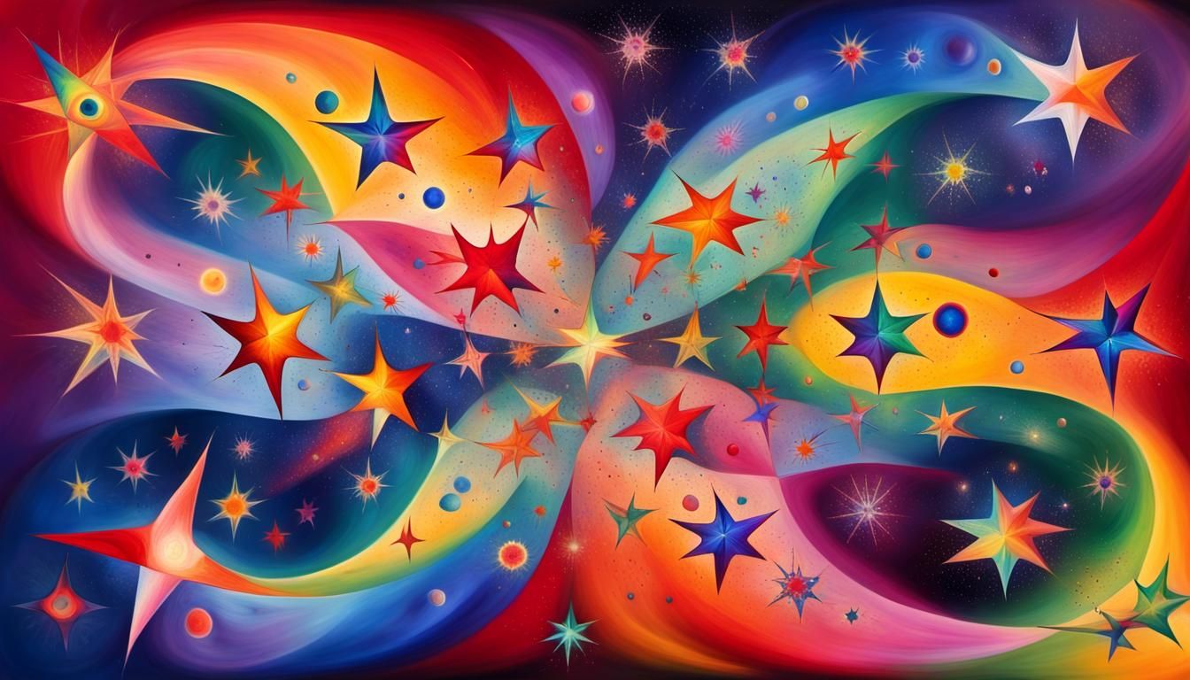 Abstract Cosmic Stars in Vibrant Fractal Rainbow