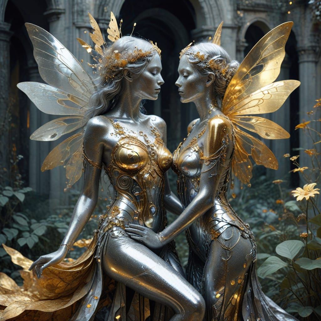 Surreal Silver Fairy in Mystical Landscape