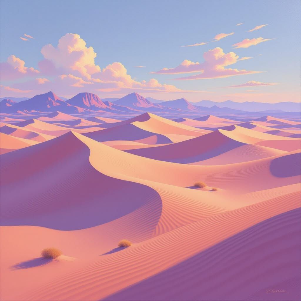 Pastel Desert Landscape in Hyperrealistic Style