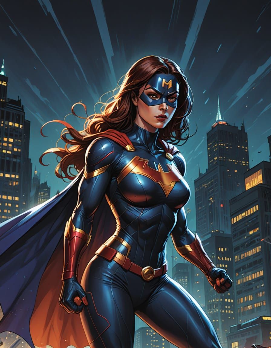 Vibrant Comic Book Portrait of a Heroic Superheroine