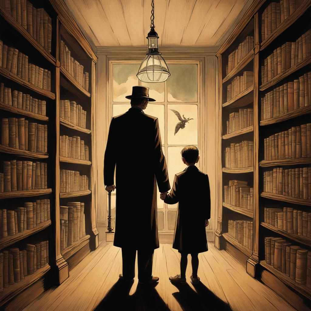 Surreal Father and Son in Old Study
