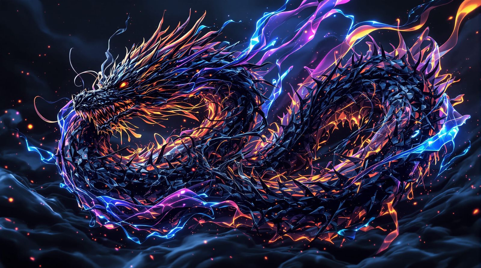 Black Liquid Dragon with Neon Colors