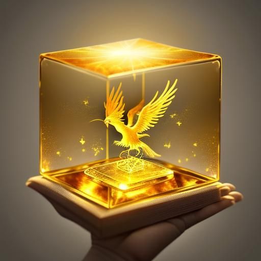 Tiny Phoenix in Glass Cube Macro Shot