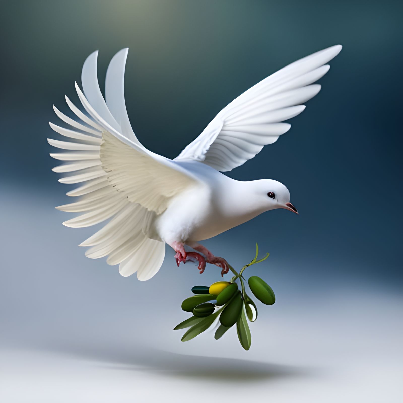 Dove with Olive Branch in Flight