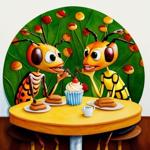 Ants Celebrate with Cupcakes: Whimsical Watercolour Illustra...