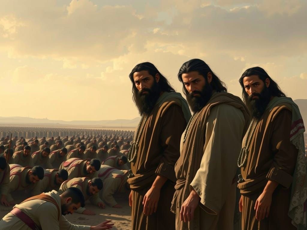 Middle Eastern Men Bowing in Syrian Landscape