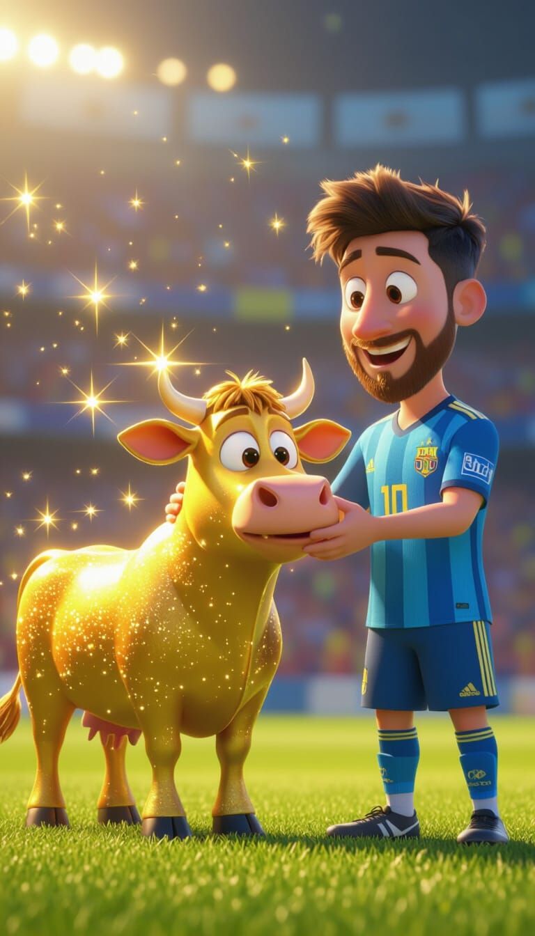 Messi Gives Ronaldo a Golden Cow, Pixar Style