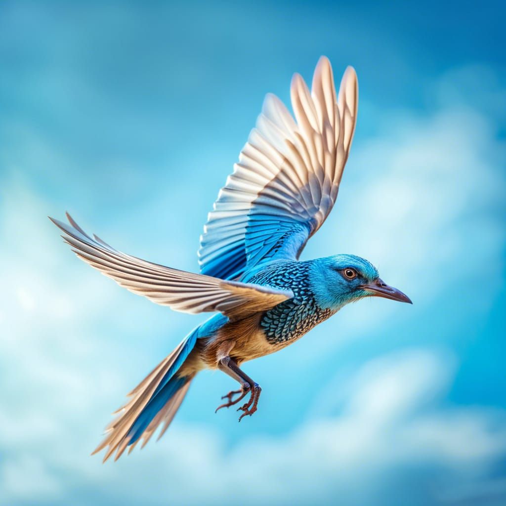 Electric Blue Bird in Flight: Ultrarealistic Photography