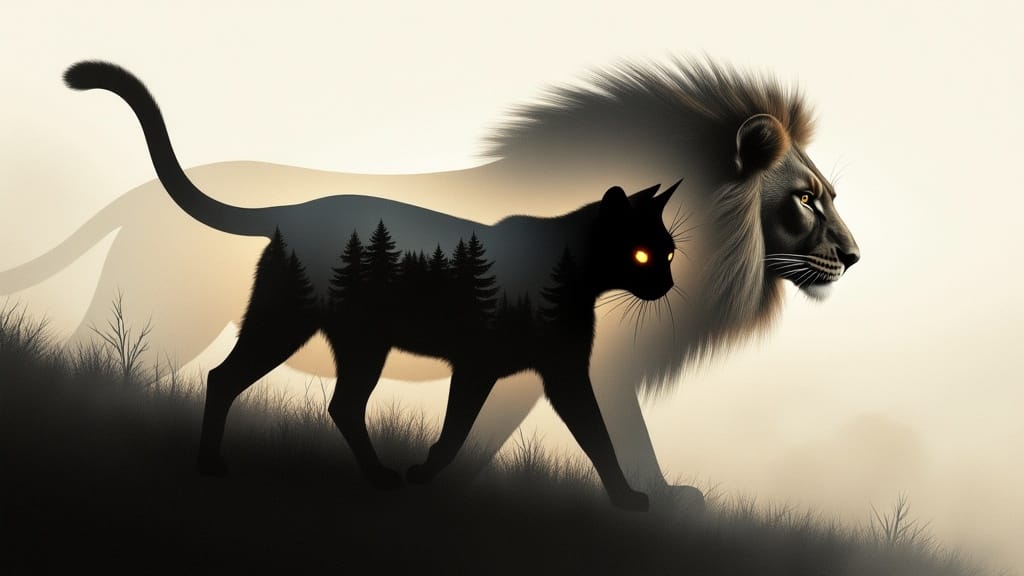 Surreal Double Exposure Reveals Hidden Feline Bravery