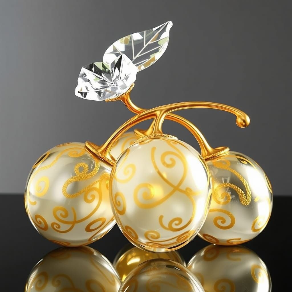 Glass Berries Sculpture with Golden Swirls