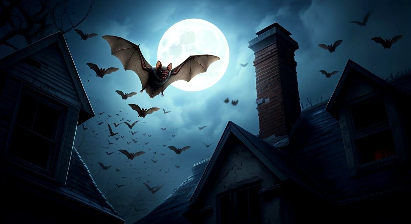 Bats Emerge on a Full Moon: Hyperrealistic Splash Art