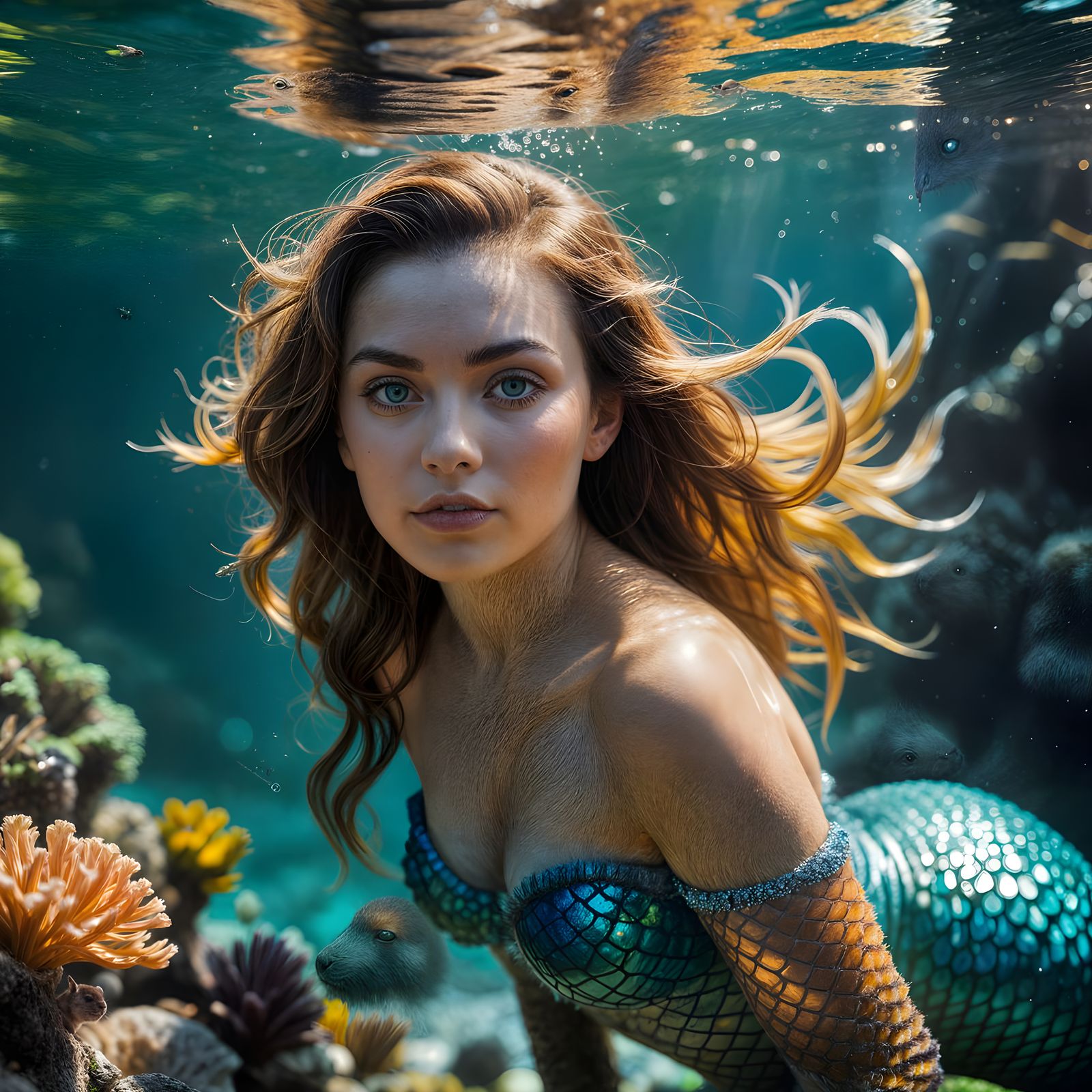 Mermaid Emerges in Vibrant Coral Reef